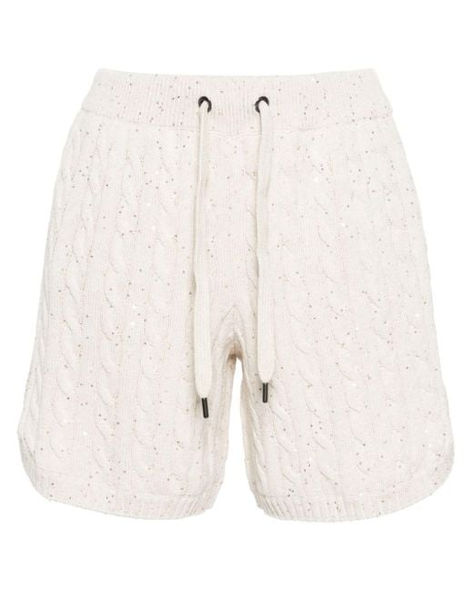 Brunello Cucinelli White Sequin-embellished Cable-knit Shorts