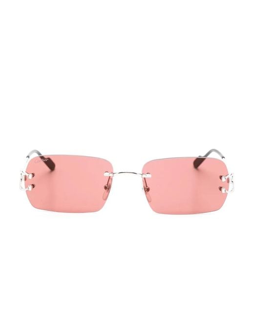 Cartier Pink C-Shape Rectangle-Frame Sunglasses