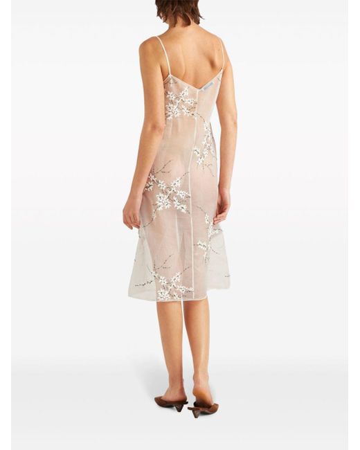 Prada Midi-jurk Met Borduurwerk in het White