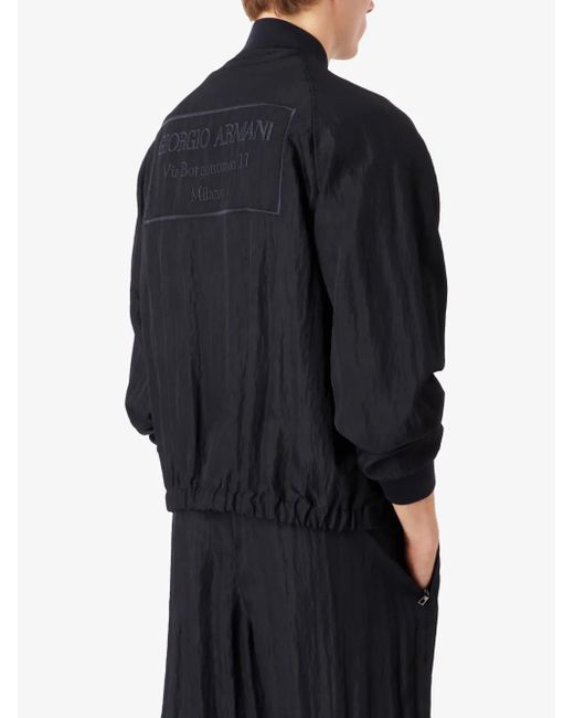 Giorgio Armani Blue Zip-Up Crinkled Bomber Jacket for men