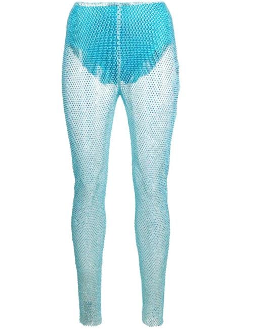 GIUSEPPE DI MORABITO Blue Metallic Fishnet Leggings