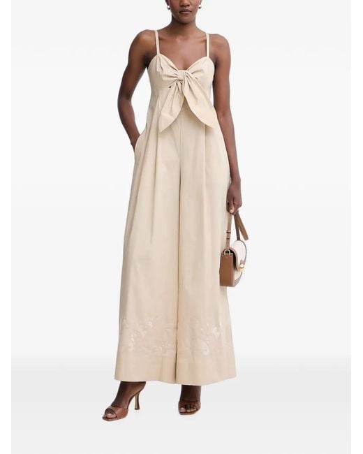 Twinset Natural Bow-Detail Embroidered Jumpsuit