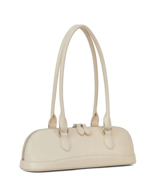 POTAMY White Zip Leather Shoulder Bag