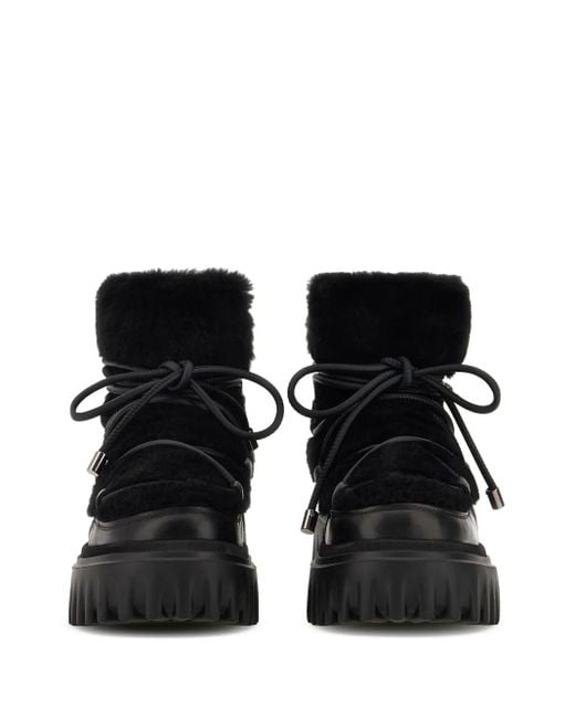 Hogan Black Fur-Trimmed Ankle Boots