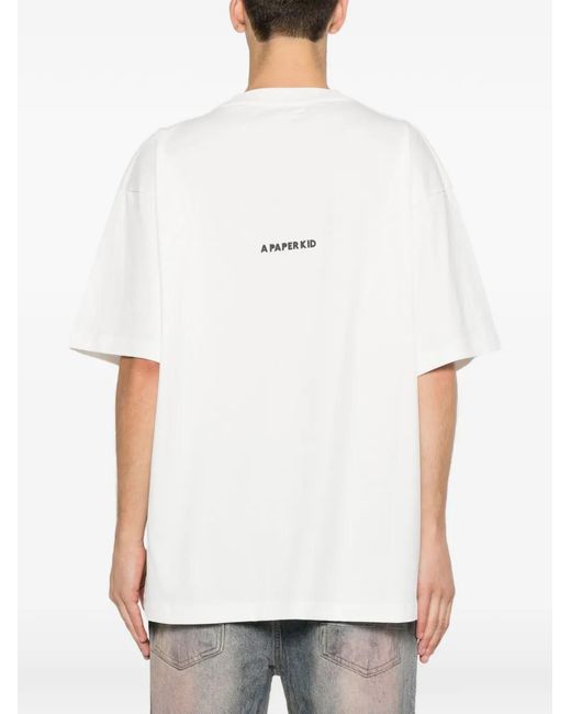 A PAPER KID White Logo-Print T-Shirt