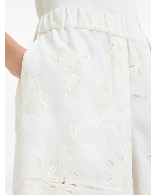 Brunello Cucinelli White Cotton Organza Shorts With Dazzling Broderie Anglaise