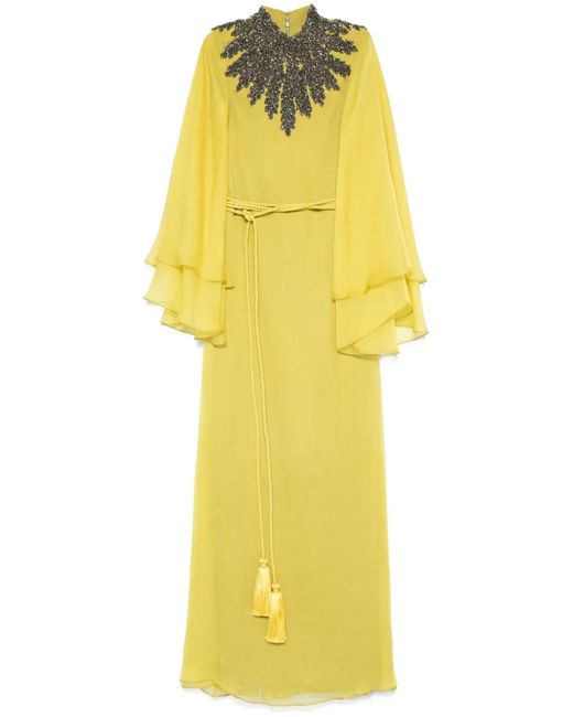 Jean Louis Sabaji Yellow Embellished Maxi Dress