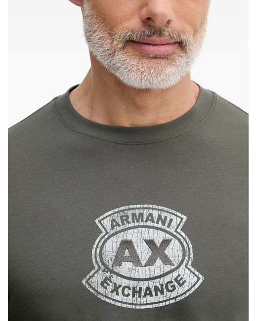 ARMANI EXCHANGE Green Logo-Print Crew-Neck T-Shirt for men