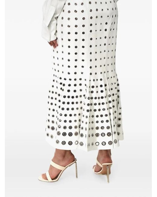 Off-White c/o Virgil Abloh White Eyelet-Embellished Belted Midi Dress