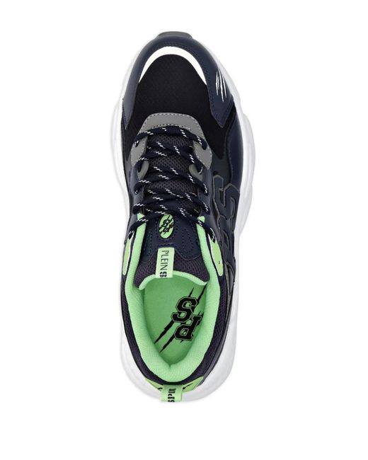 Philipp Plein Blue Lo-Top Logo-Patch Sneakers