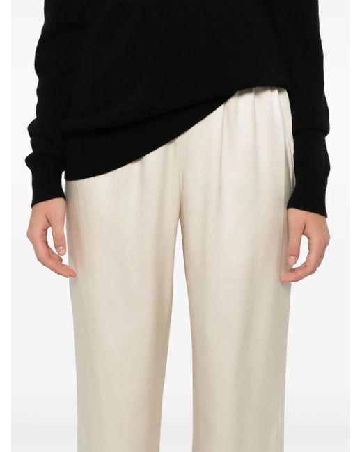 Anine Bing White Straight-Leg Silk Trousers