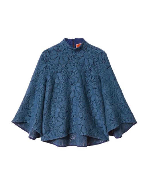 LaDoubleJ Blue Floral-Pattern Lace Blouse
