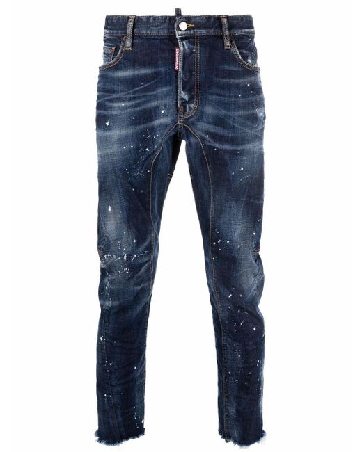 Farfetch Uomo Abbigliamento Pantaloni e jeans Jeans Jeans affosulati Bianco Jeans affusolati con effetto vernice 