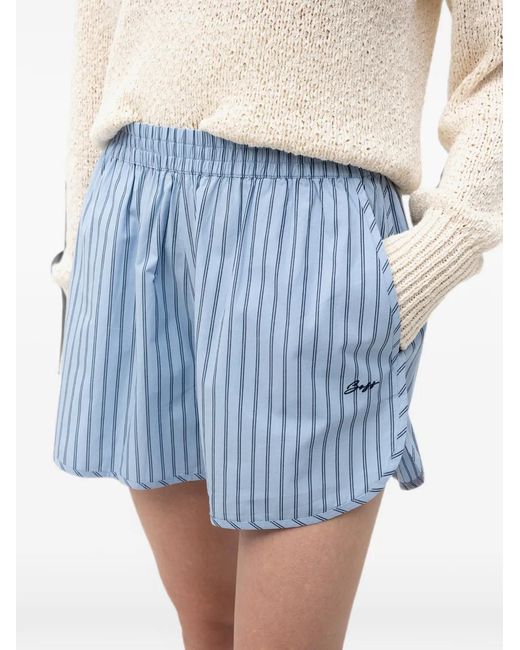 Boss Blue Vertical-Stripe Elasticated-Waist Shorts
