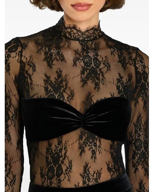 retroféte Brigette Fluwelen Mini-Jurk Met Kant in het Black