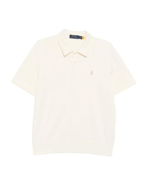 Polo Ralph Lauren White Embroidered-Logo Cotton Polo Shirt for men