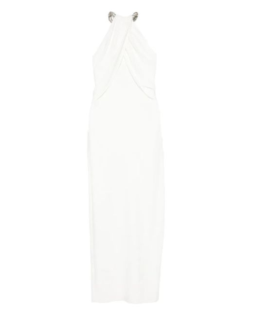 Amen White Crystal-Embellished Halterneck Dress