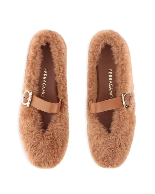 Ferragamo Brown Ballerinas aus Shearling