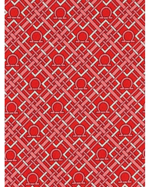 Ferragamo Red Gancini-print Checked Silk Tie for men