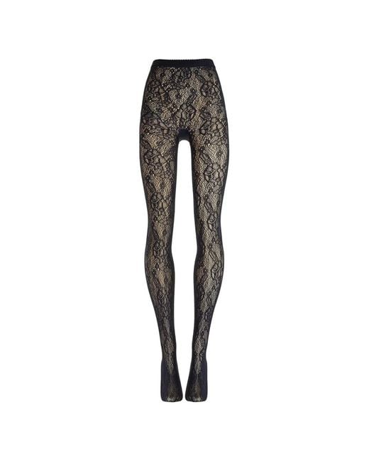 Wolford Blue Floral Lace-Mesh Tights