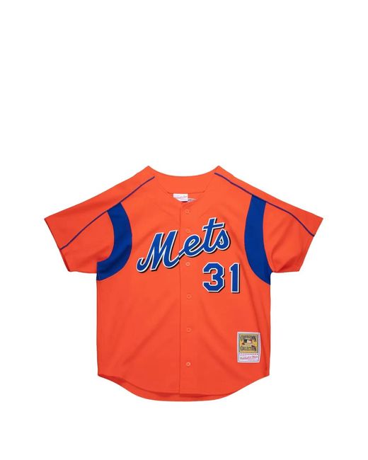 Mitchell & Ness Orange Buttoned Short-Sleeved Jersey for men