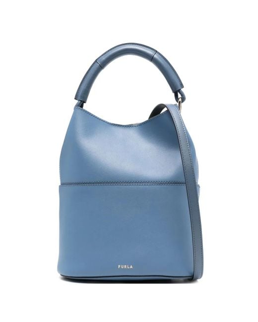 Furla Blue Small Sfera Top-Handle Leather Bucket Bag