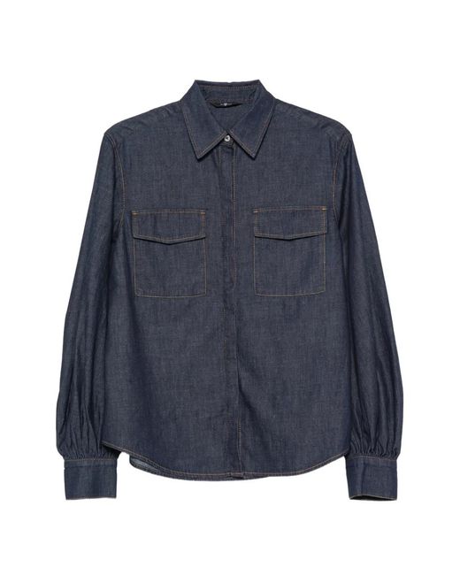 7 For All Mankind Blue Balloon-Sleeve Denim Shirt