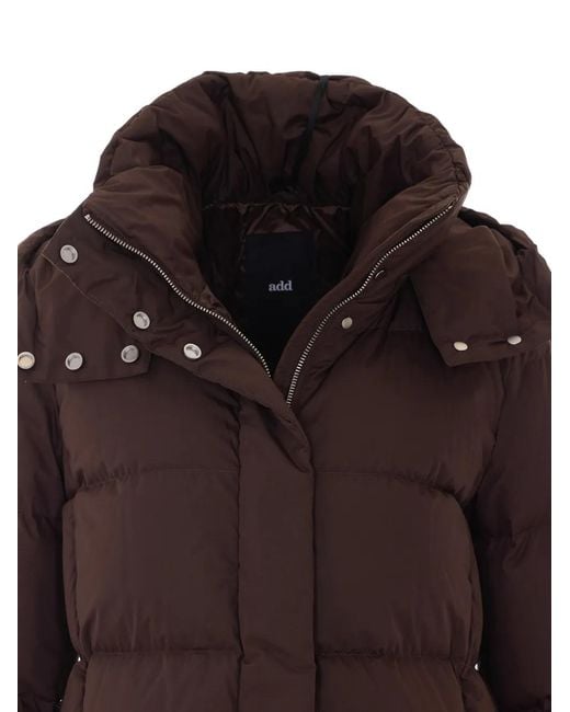 Add Brown Hooded Quilted Coat