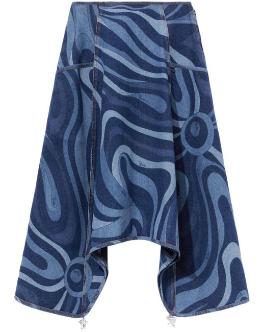 Emilio Pucci Blue Marmo-print Denim Skirt