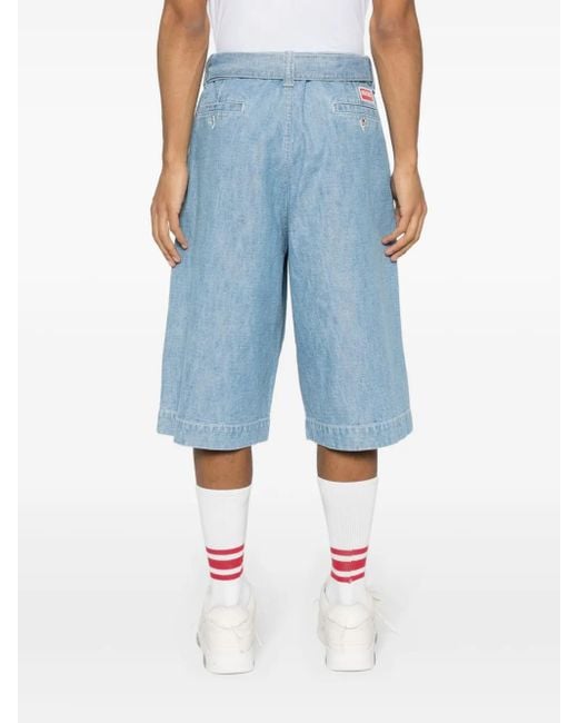 KENZO Blue Pleat-Detail Denim Shorts for men