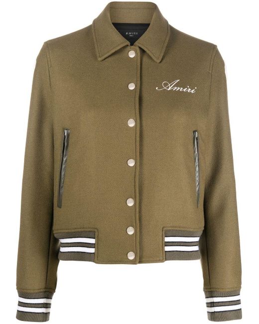 Amiri Embroidered-logo Teddy Jacket in Green | Lyst UK