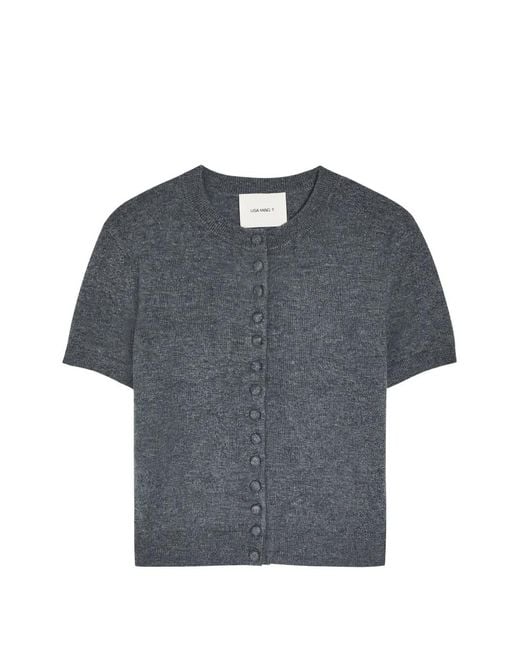 Lisa Yang Blue Buttoned Short-Sleeve Cardigan