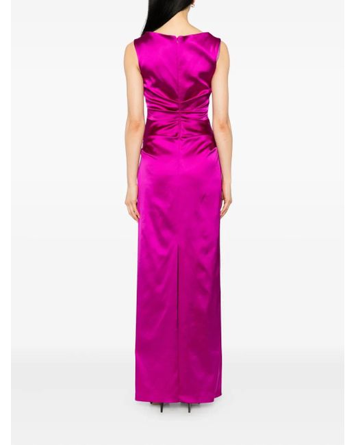 Talbot Runhof Sleeveless Draped Satin Dress Purple
