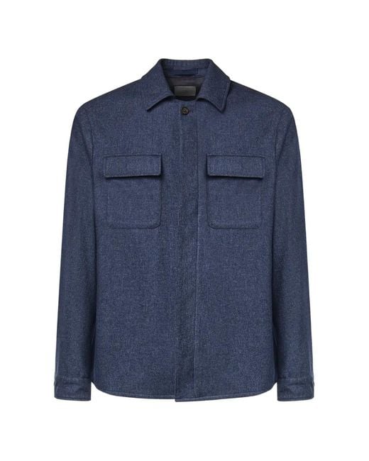 Eleventy Blue Button-Up Chest-Pocket Jacket for men