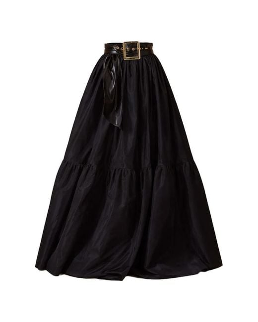 GIADA CURTI Black Tiered Belted Maxi Skirt
