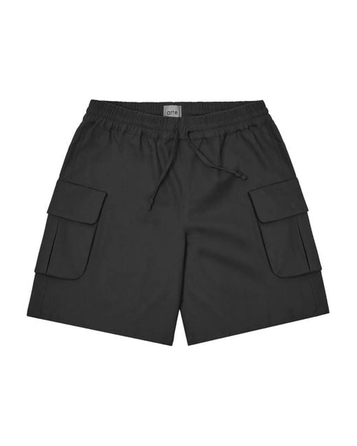 Arte' Black Pocket Drawstring-Fastening Shorts for men