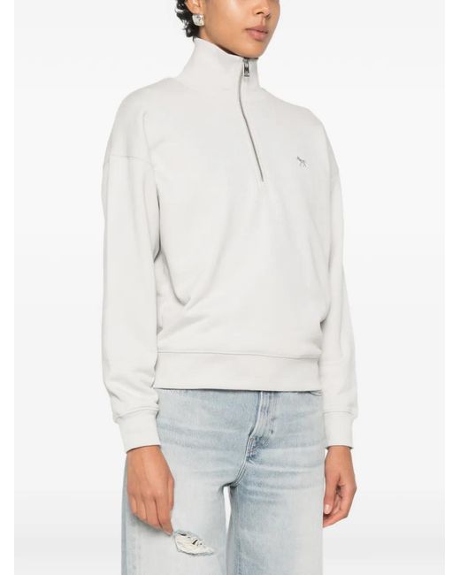 Maison Kitsuné White Quarter-Zip Fox-Patch Sweatshirt