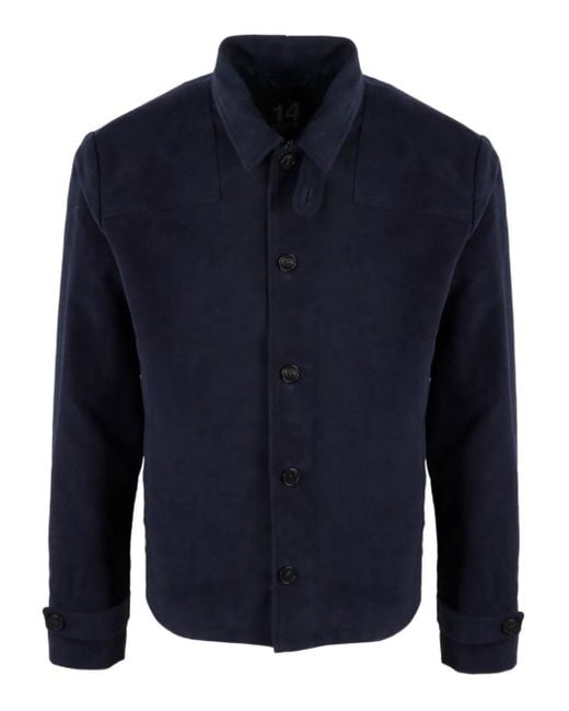 14 Bros Blue Wool Shirt Jacket for men