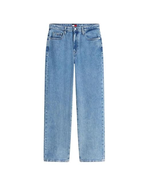 Tommy Hilfiger Blue Logo-Patch Straight-Leg Jeans