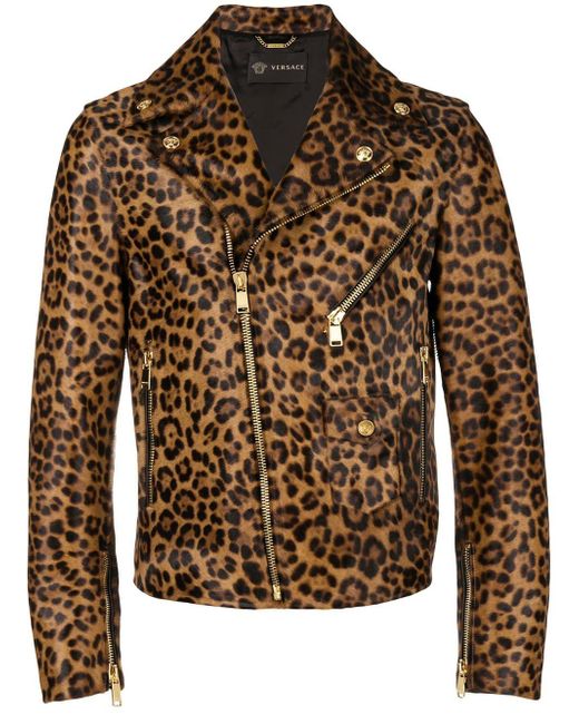 Veste de moto imprimée léopard Versace pour homme en coloris Brown