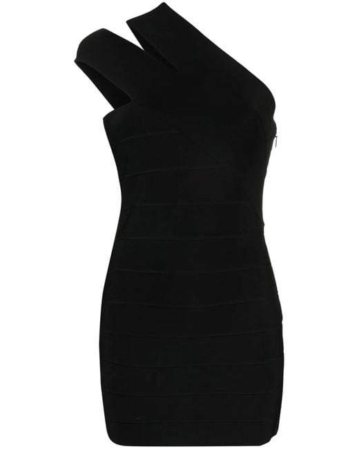 Hervé Léger Black Icon One-Shoulder Panelled Minidress
