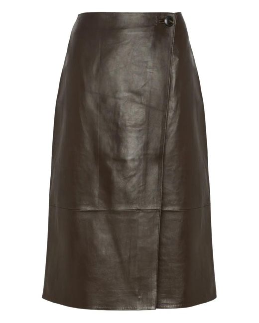 Yves Salomon Brown Leather Panel Midi Skirt