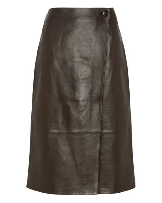 Yves Salomon Brown Leather Panel Midi Skirt