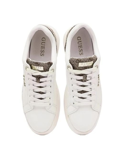 Guess White Logo-Plaque Monogram-Panel Sneakers
