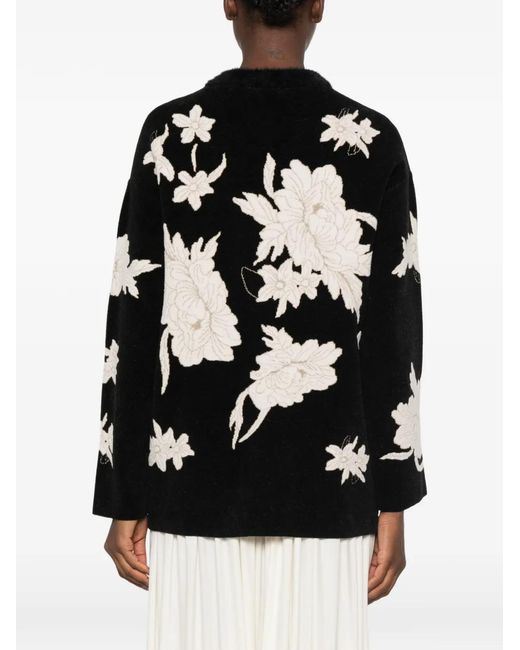 Forte_forte Black Floral-Embroidered Cardigan-Style Jacket