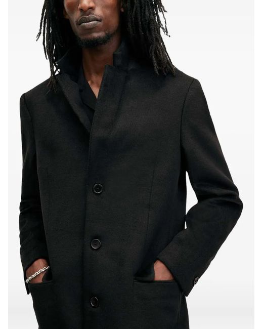 AllSaints Black Hal Button-Fastening Coat for men