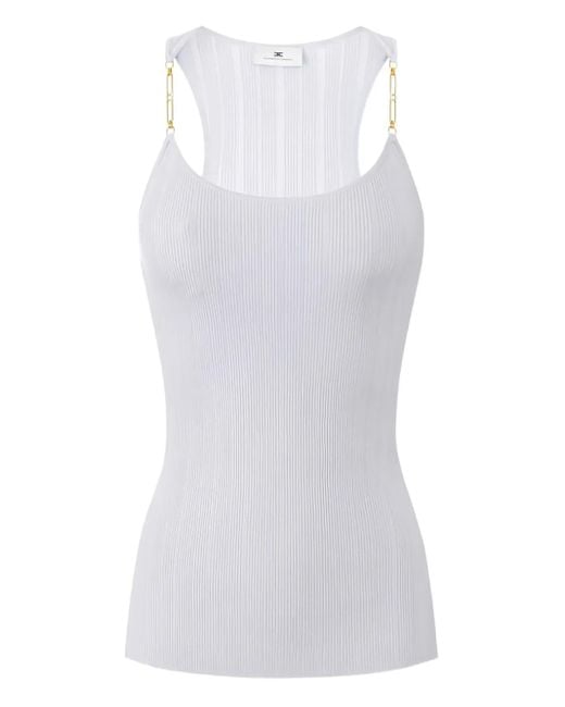 Elisabetta Franchi Blue Geripptes Strickoberteil mit Schmucksteinen