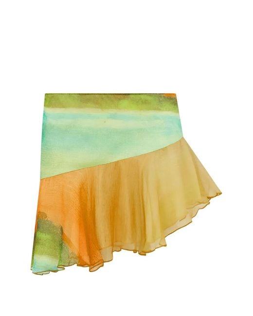 Donde Esteban Yellow Asymmetric Ruffled Mini Skirt