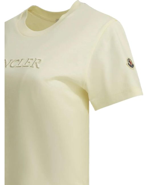 Moncler White Embroidered Tonal Logo Cotton T-Shirt