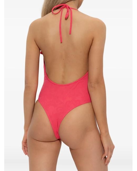Bañador con cuello halter y volantes Balmain de color Pink